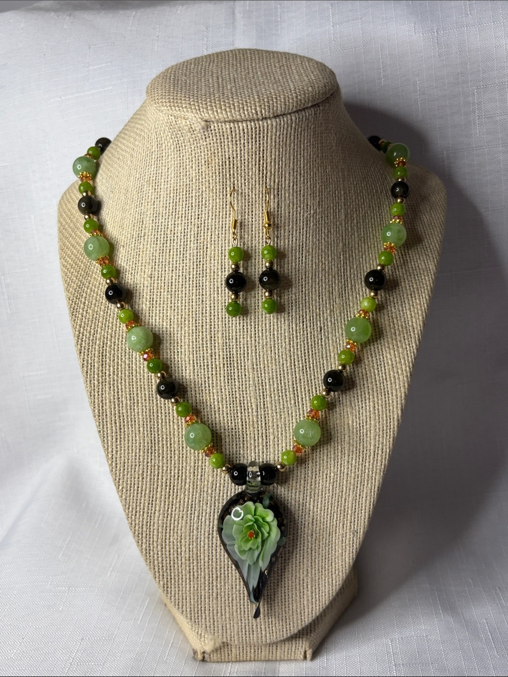 Handcrafted Murano Glass, Peridot, and Golden Sheen Obsidian Set